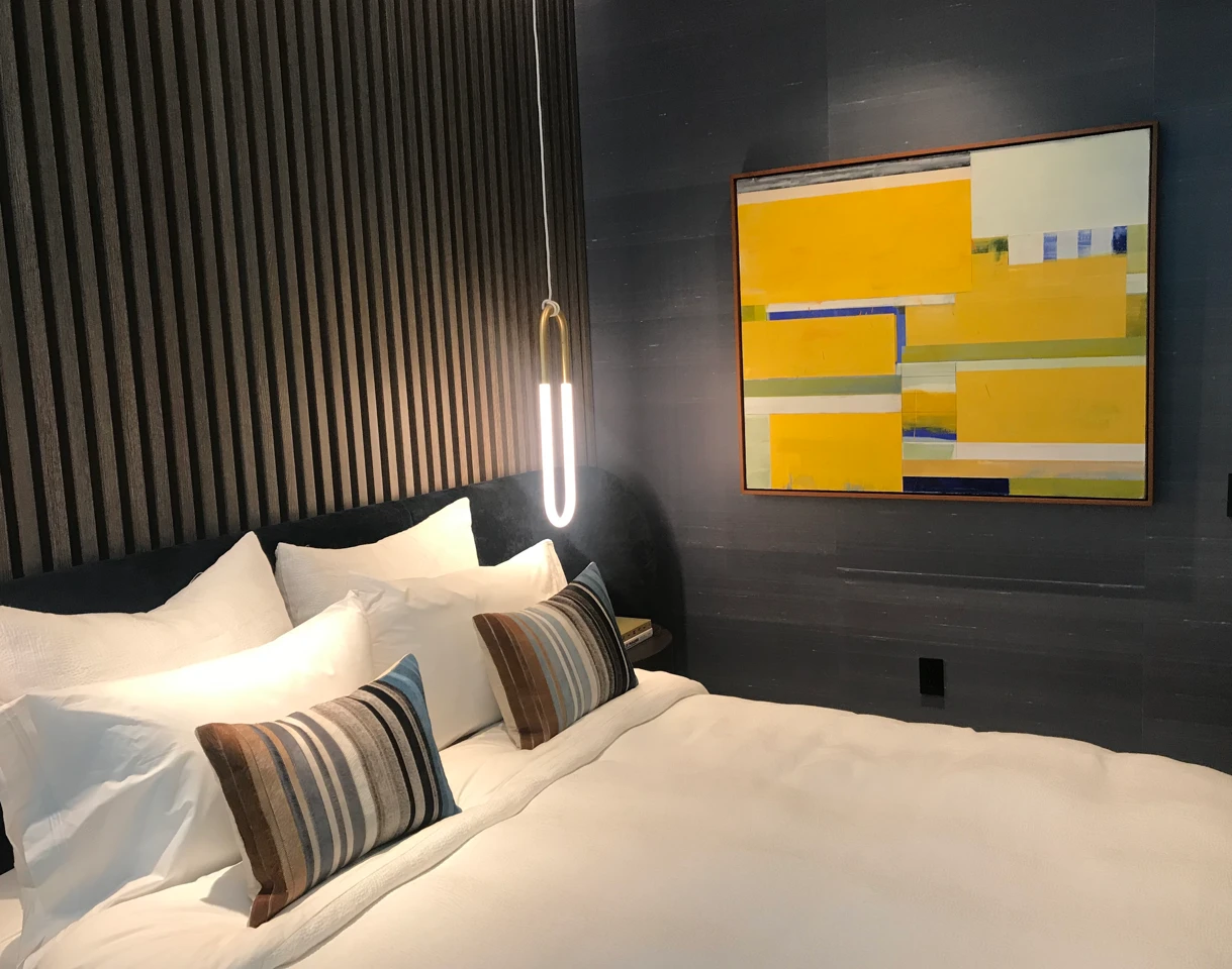 Yellow Shim Painting by Lloyd Martin, installed in a bedroom